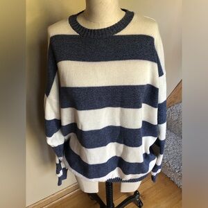 Navy and cream striped crew neck sweater size large